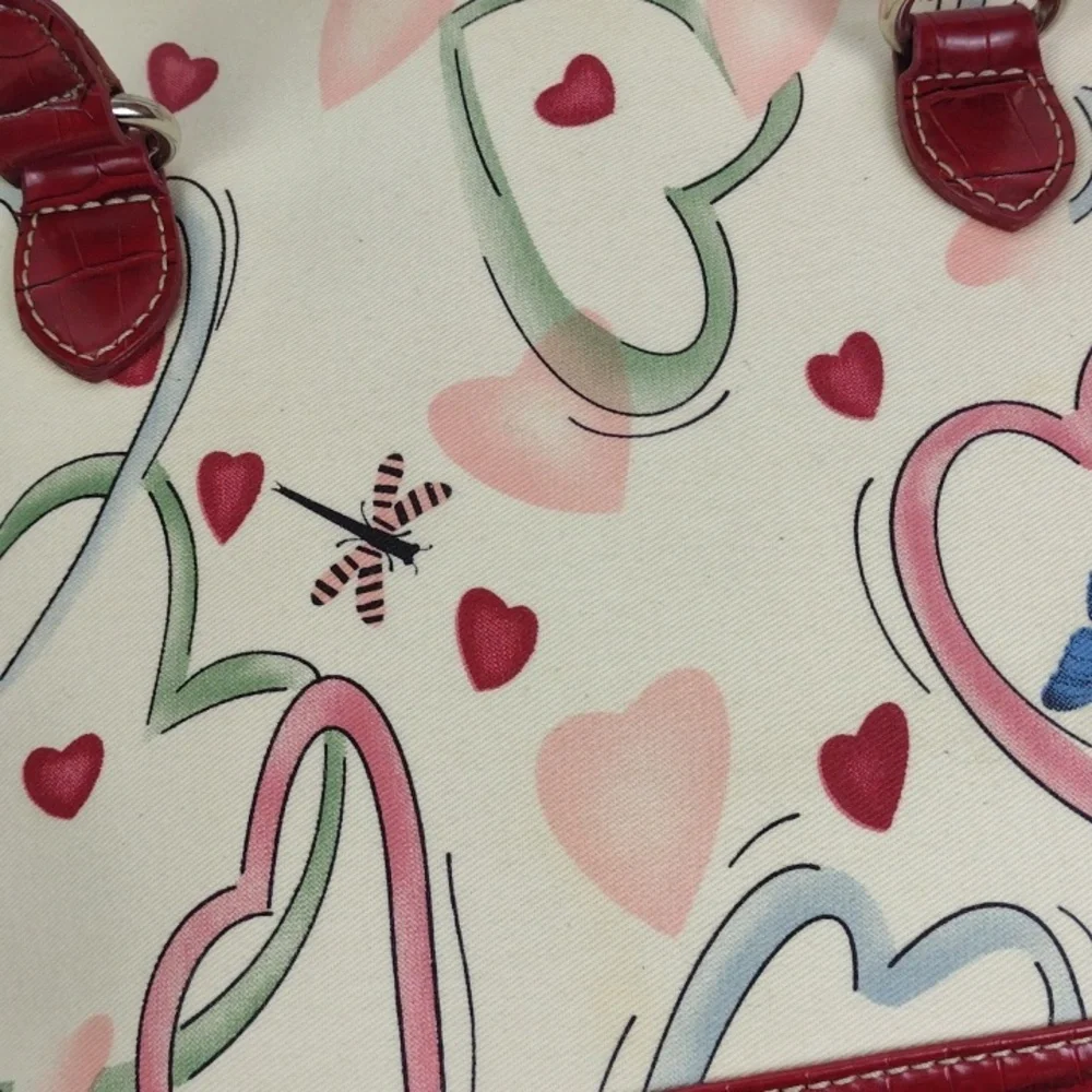 Brighton-esque Whimsical Heart Butterfly Croc-Embossed Leather Trim Purse Bag